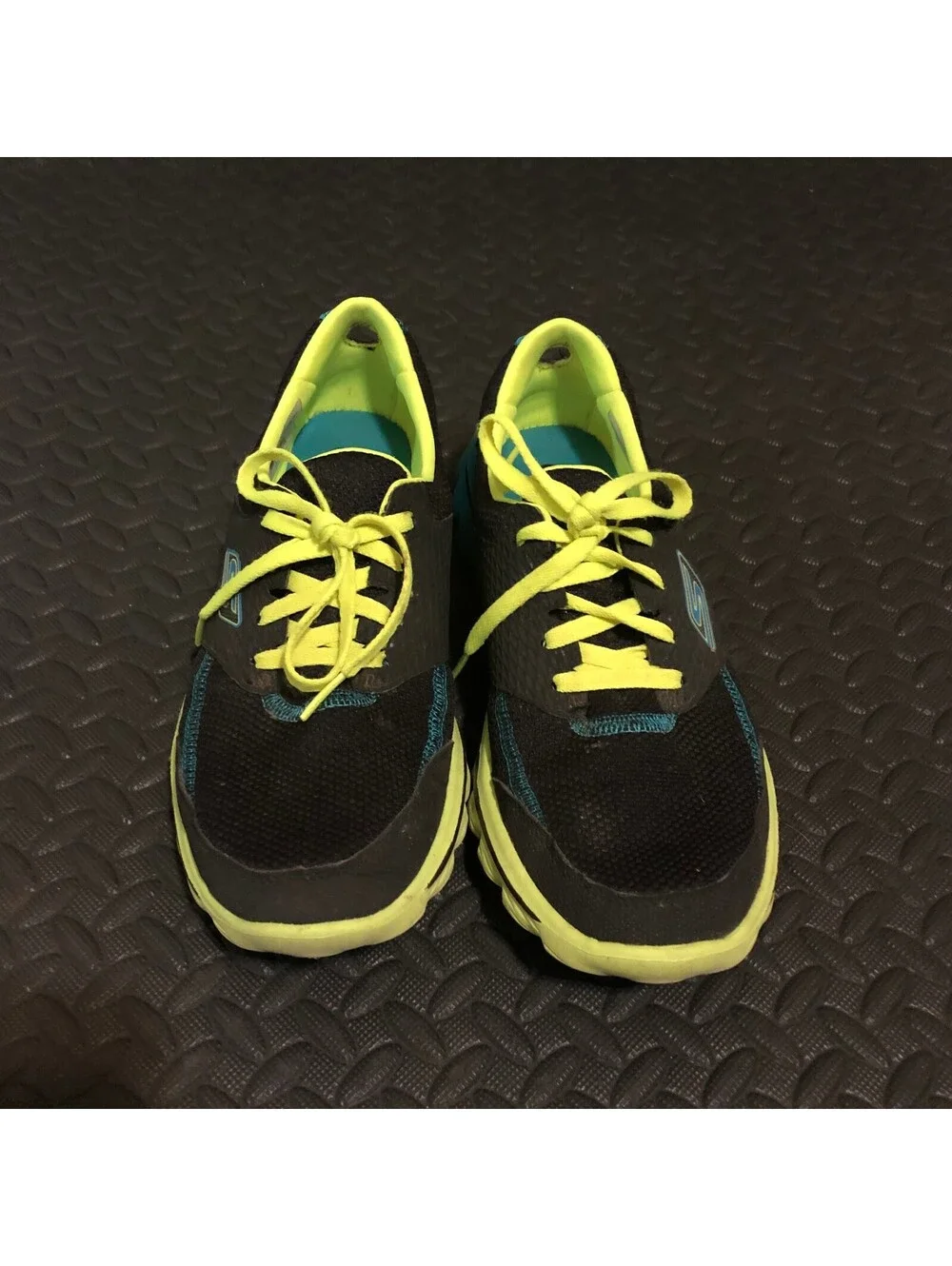Skechers Womens Go Walk Black Blue Neon Yellow Lightweight Athletic Sneakers 9